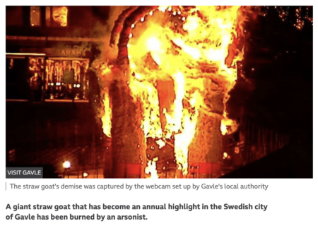 Sweden's Gavle Christmas goat torched... again